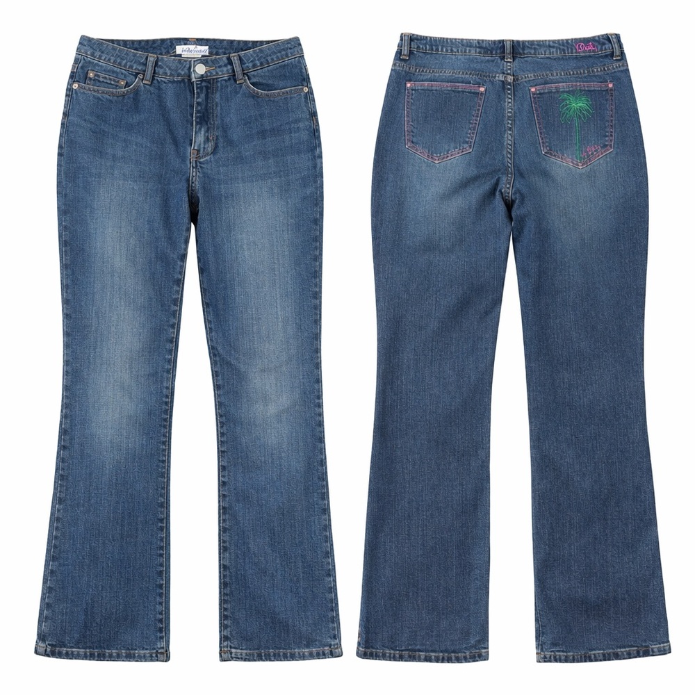 Lilly Pulitzer Bootcut Jeans Women’s sz 12 Stretch Denim Palm Embroidered Pocket